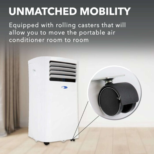 compact portable air conditioner, dehumidifier, and fan with remote control - white