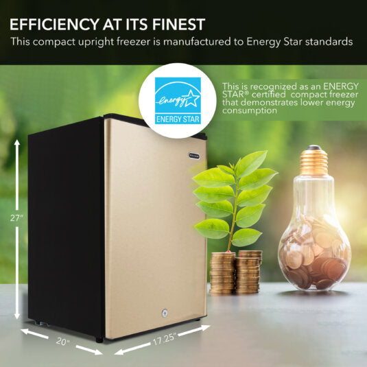 2.1 cu.ft energy star upright freezer with lock in rose gold