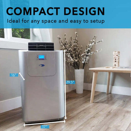 12,000 BTU (7,000 BTU SACC) Elite Dual Hose Portable Air Conditioner, Heater, Dehumidifier, and Fan with Activated Carbon Filter plus Autopump and Storage bag - Gey