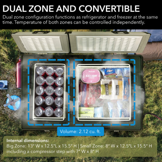 62 quart dual zone portable fridge/ freezer