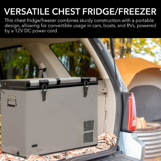 90 quart dual zone portable fridge/ freezer with 12v option and wheels