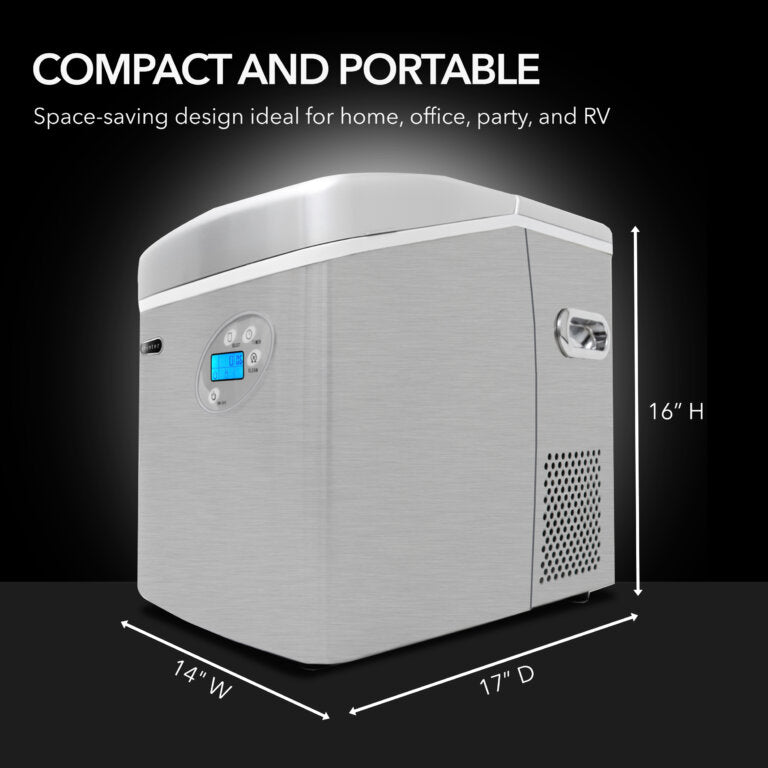 49 lb capacity portable table top ice maker – stainless steel