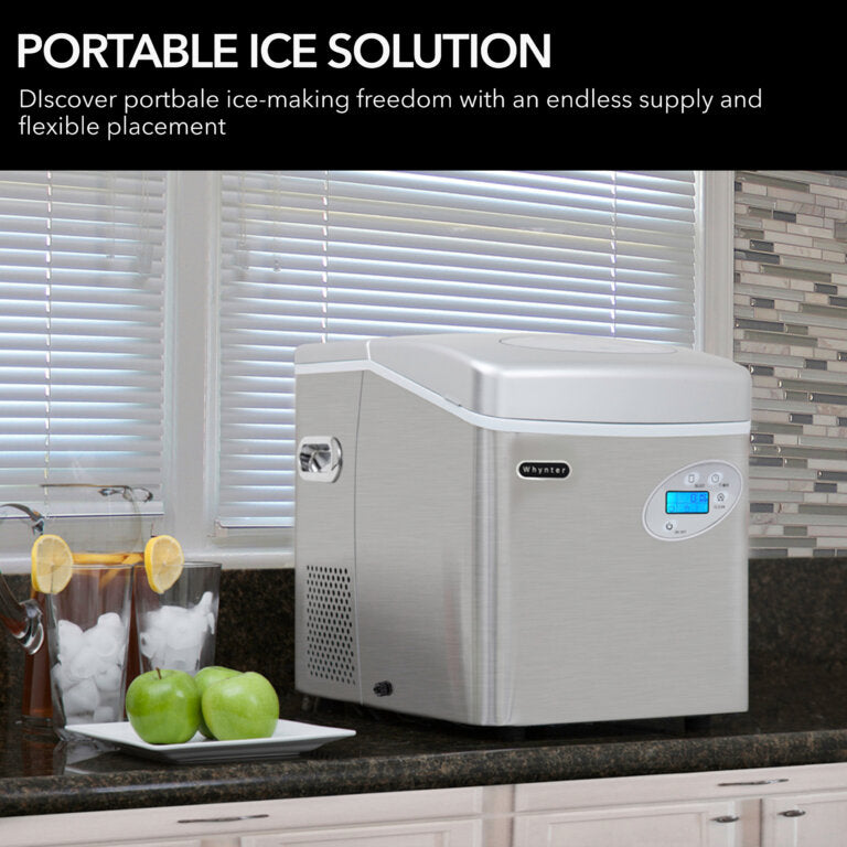 portable ice maker with 49lb capacity stainless steel with water connection