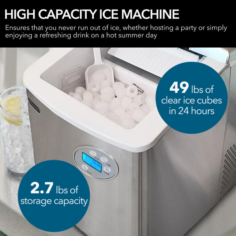 49 lb capacity portable table top ice maker – stainless steel