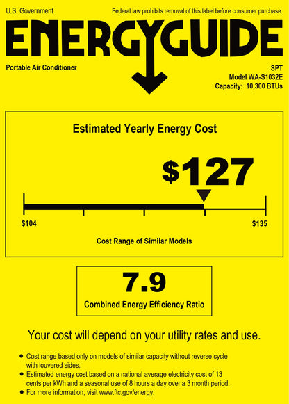 13,500BTU Portable Air Conditioner – Cooling only (SACC*: 10,300BTU)