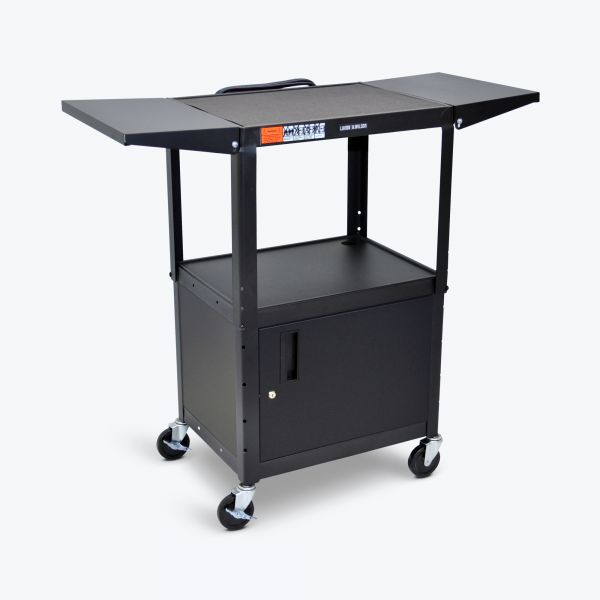 adjustable-height steel av cart - cabinet, drop leaf