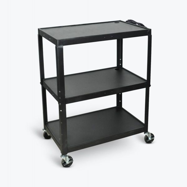 extra-large adjustable-height steel av cart three shelves black electric