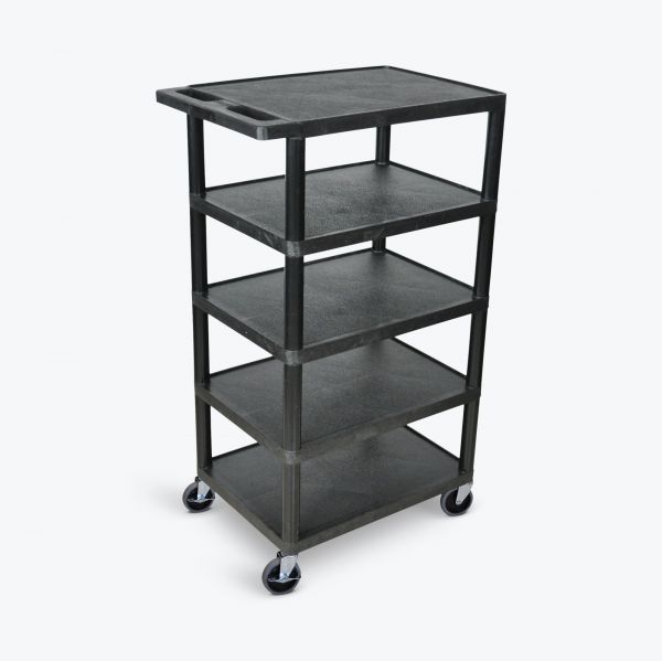 five flat-shelf structural foam plastic cart