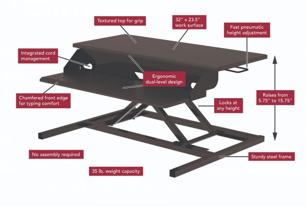 two-tier pneumatic standing desk converter