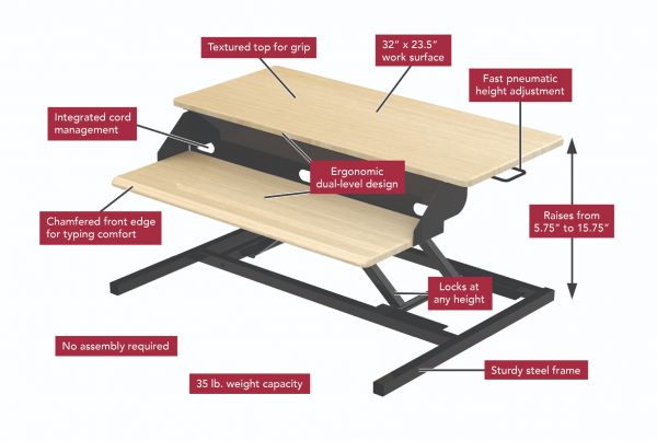 two-tier pneumatic standing desk converter