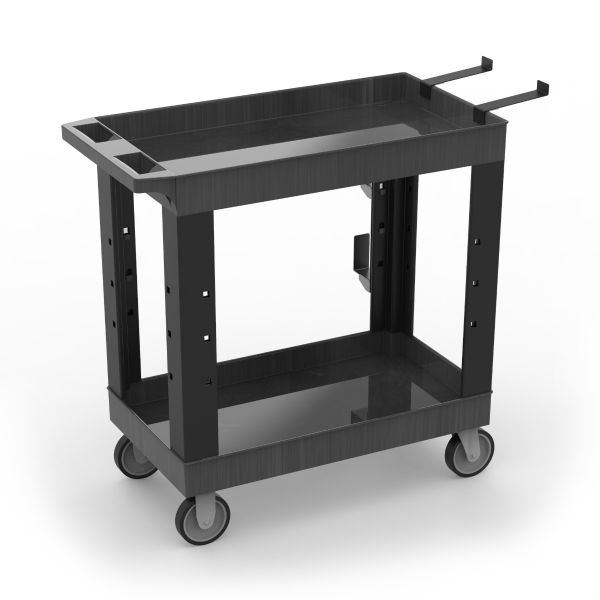 32" x 18" heavy-duty industrial cart - two tub shelves with ladder holder, storage hooks, and spool holder