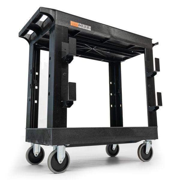 32" x 18" heavy-duty industrial cart - two tub shelves with ladder holder, storage hooks, and spool holder