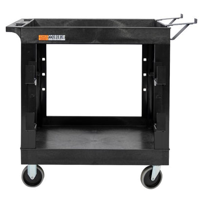 32" x 18" Heavy-Duty Industrial Cart - Two Tub Shelves with Ladder Holder, Storage Hooks, and Spool Holder