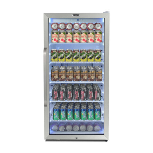 commercial  8.1 cu. ft. stainless steel commercial beverage merchandiser display refrigerator with superlit door and lock – white